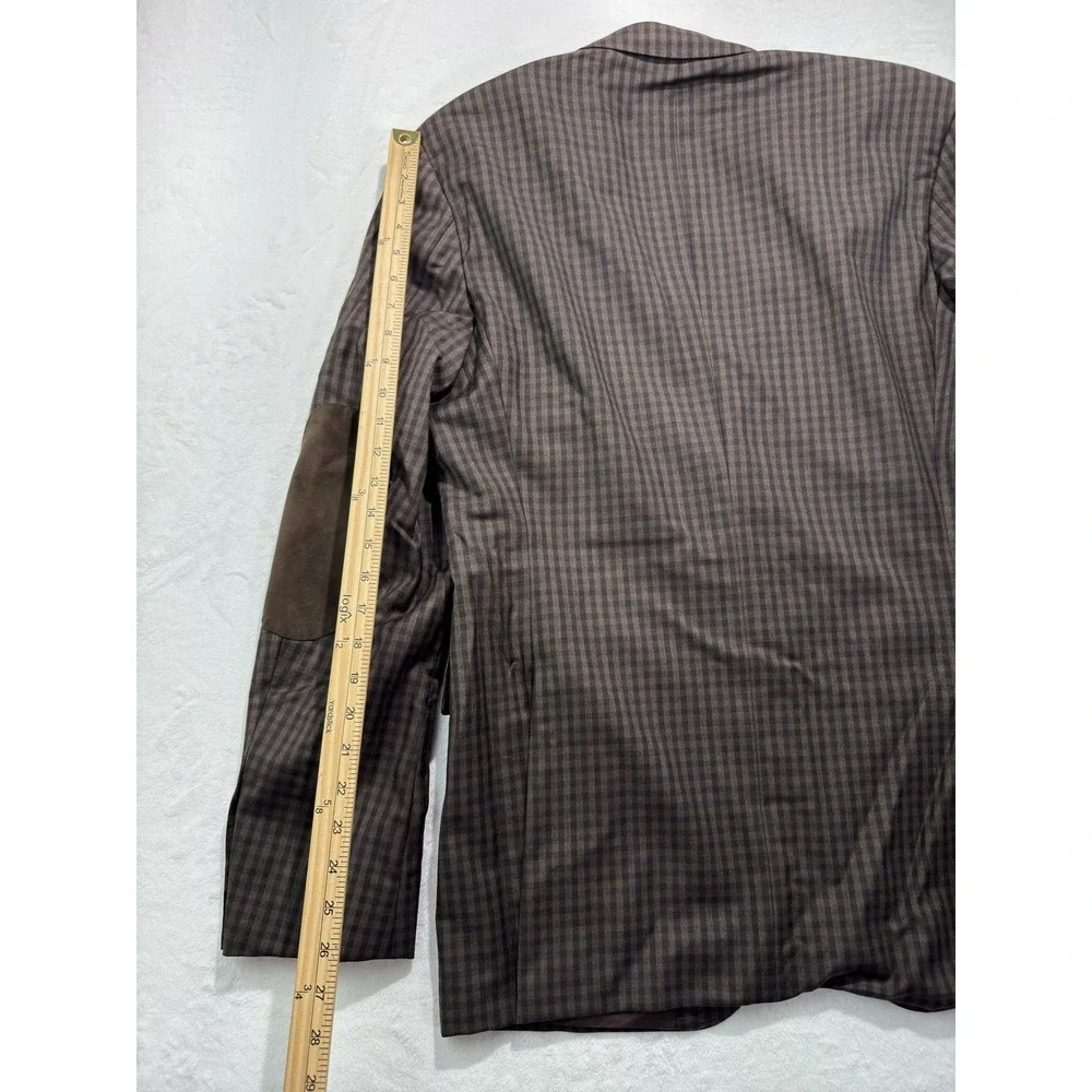 Hugo Boss Sport Coat Mens 42L Brown Check Wool Tweed Elbow Patches Blazer